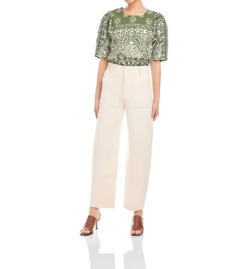 NEW FIFTEEN TWENTY stevie barrel leg ankle pants in cream